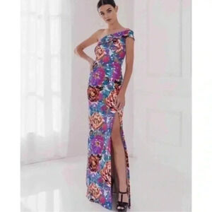 Black Halo Eve | Dolan Gown One Shoulder Floral Formal Cocktail Dress Size 0